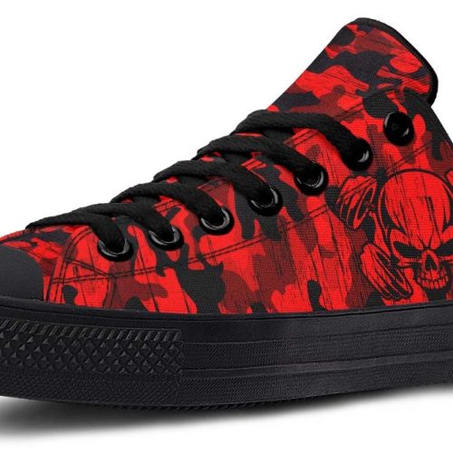 Red Camouflage Skull Pattern Low-Top Sneakers - Urban Streetwear