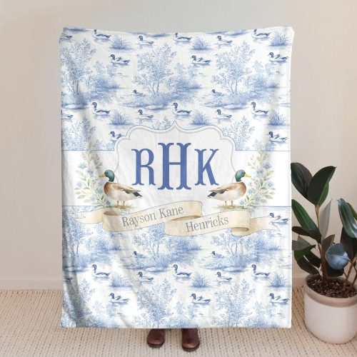 Mallard-Duck-Monogram-Toile-De-Jouy-Gift-For-Kid-Personalized-Blanket_1.jpg